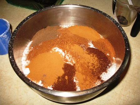 bowl of dry ingredients with an appropriate amount of spices on top