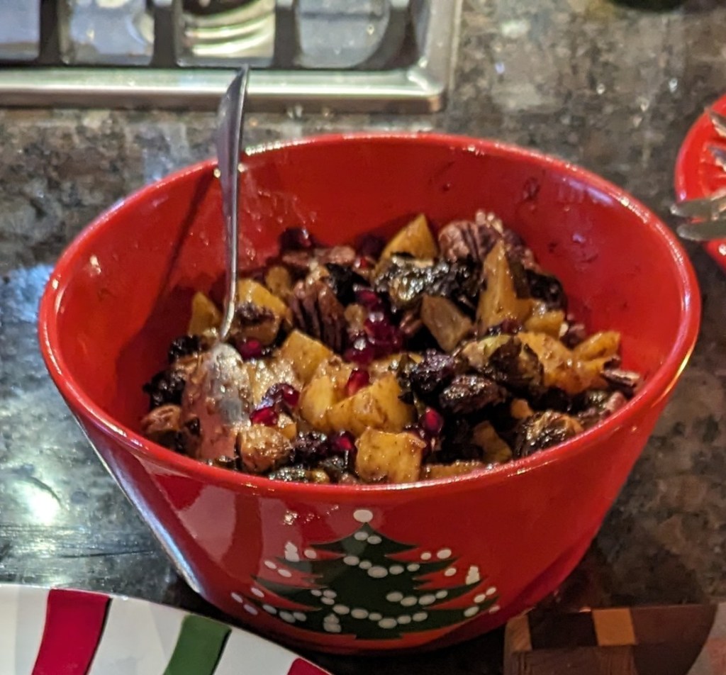 The titular dish served in a holiday-themed bowl