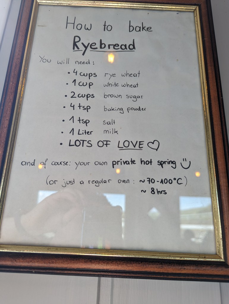 The Icelandic bread recipe framed and hung on the wall at the horse farm