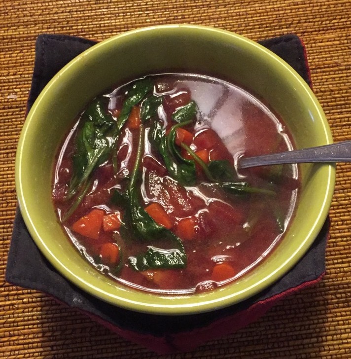 Rainbow soup in a bowl