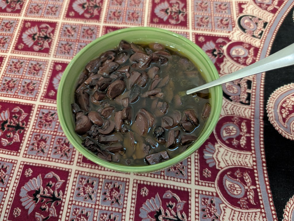 Marinated mushrooms served in a bowl