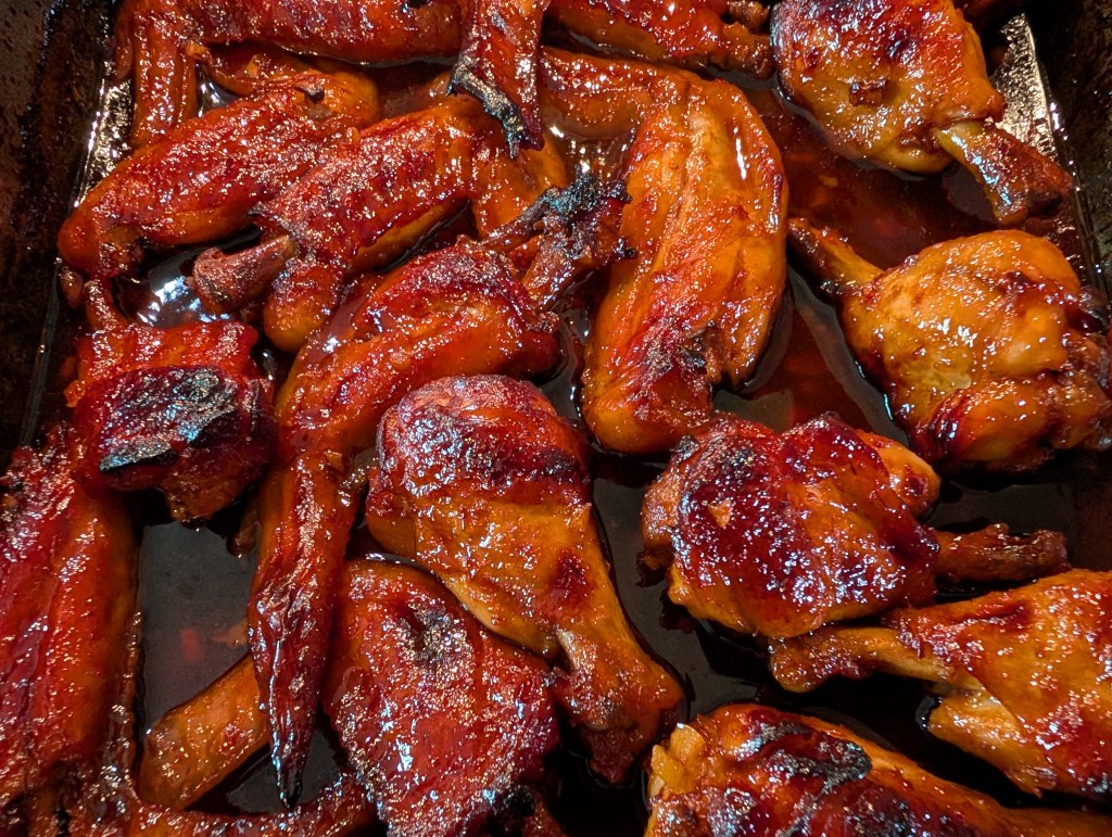 Close-up of the wings fresh out of the oven