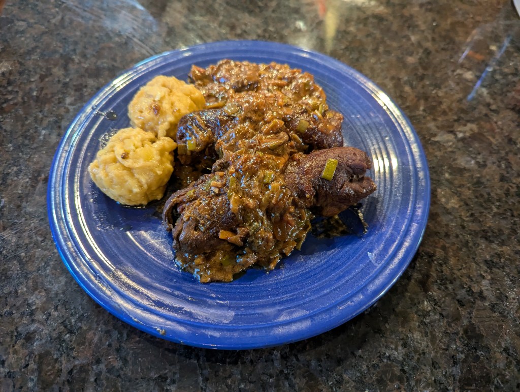 Rouladen with chunky gravy and potato dumplings