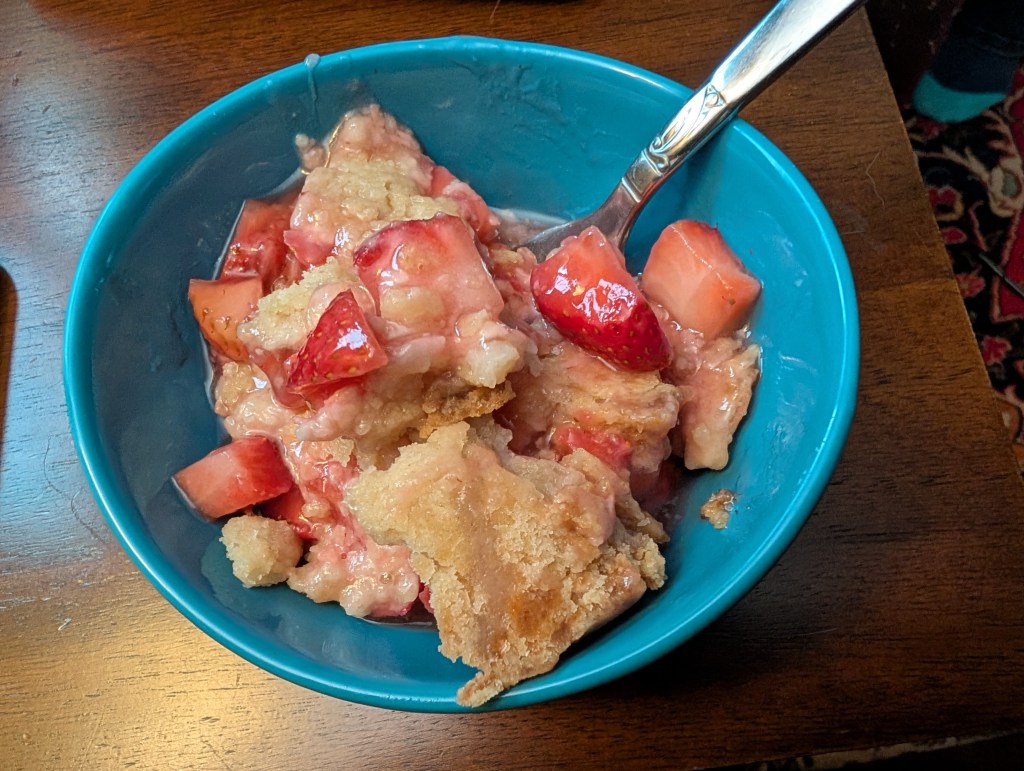 Strawberry pie that didn't set properly and had to be eaten like soupy cobbler. Tasty, but not the most pie one can eat.