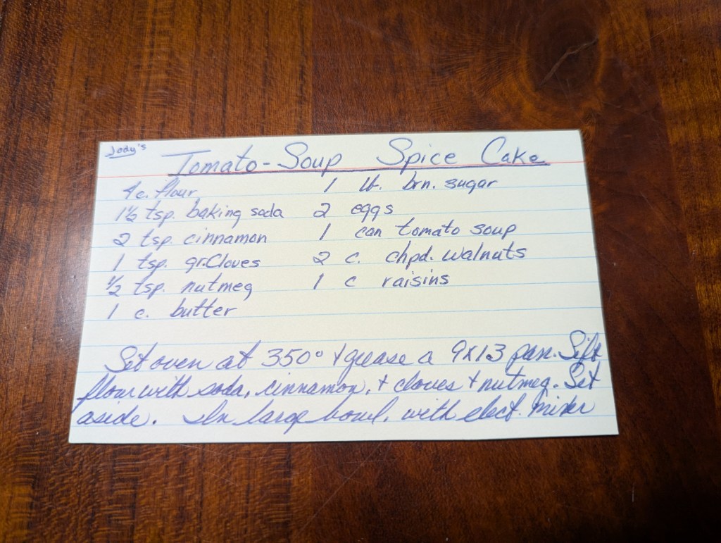 Front side of the original recipe index card