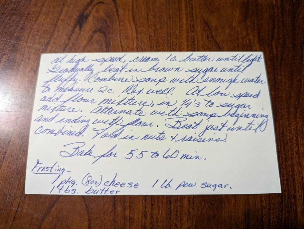 Back side of the original recipe index card