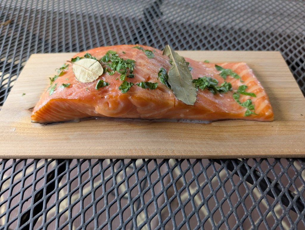 Salmon on a cedar plank, smoked