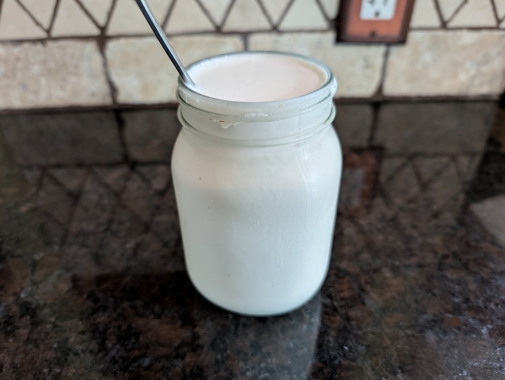 A half-sized batch fills a pint-sized glass jar up to the rim.