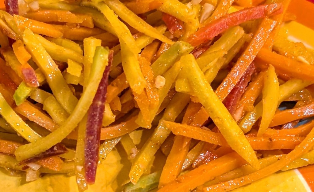 Close-up of spicy carrot slaw