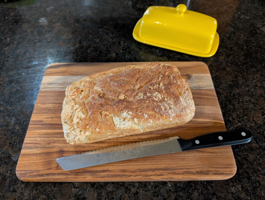 loaf of white bread on a cutting board