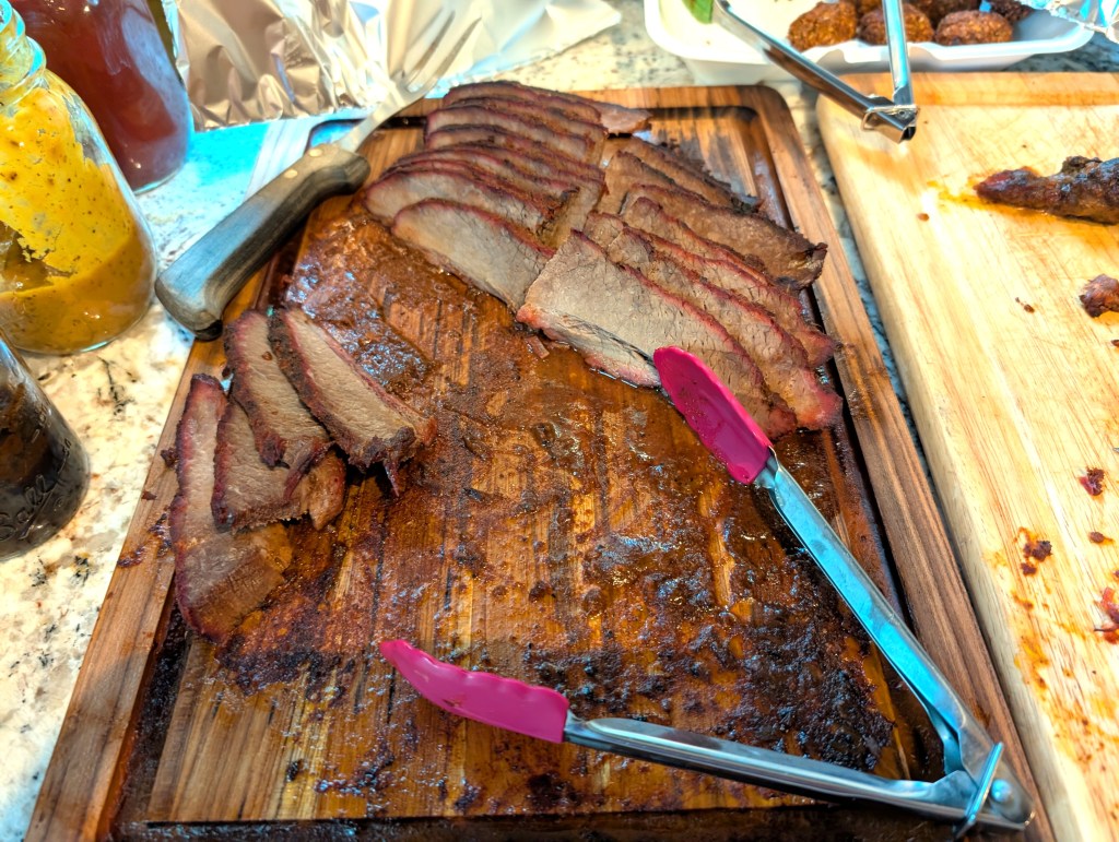 Brisket sliced for a potluck