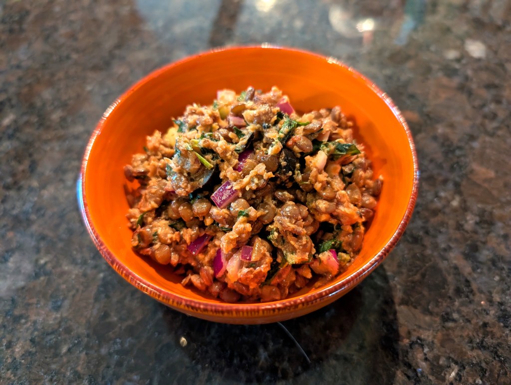 Lentil sardine salad in a bowl